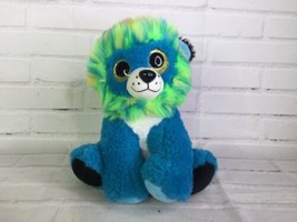 Fiesta Blue Lion Plush Stuffed Animal Toy Sparkle Glitter Eyes Multicolor Mane - £27.24 GBP