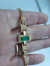 Stunning Vintage 14ct Yellow Gold Over Diamond &amp; Emerald Art Deco Style Bracelet - £137.99 GBP