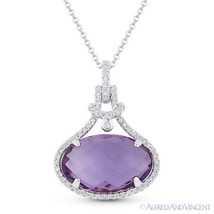 5.25 ct Checkerboard Amethyst Diamond 14k White Gold Halo Pendant Chain Necklace - £564.78 GBP