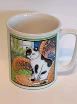 COFFEE MUG CUP BEAUTIFUL MULTICOLOR CAT THEME PATTERN  - $11.74