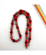 Vintage Venetian Style Chevron white heart and Red glass Beaded Necklace - $49.90 CAD