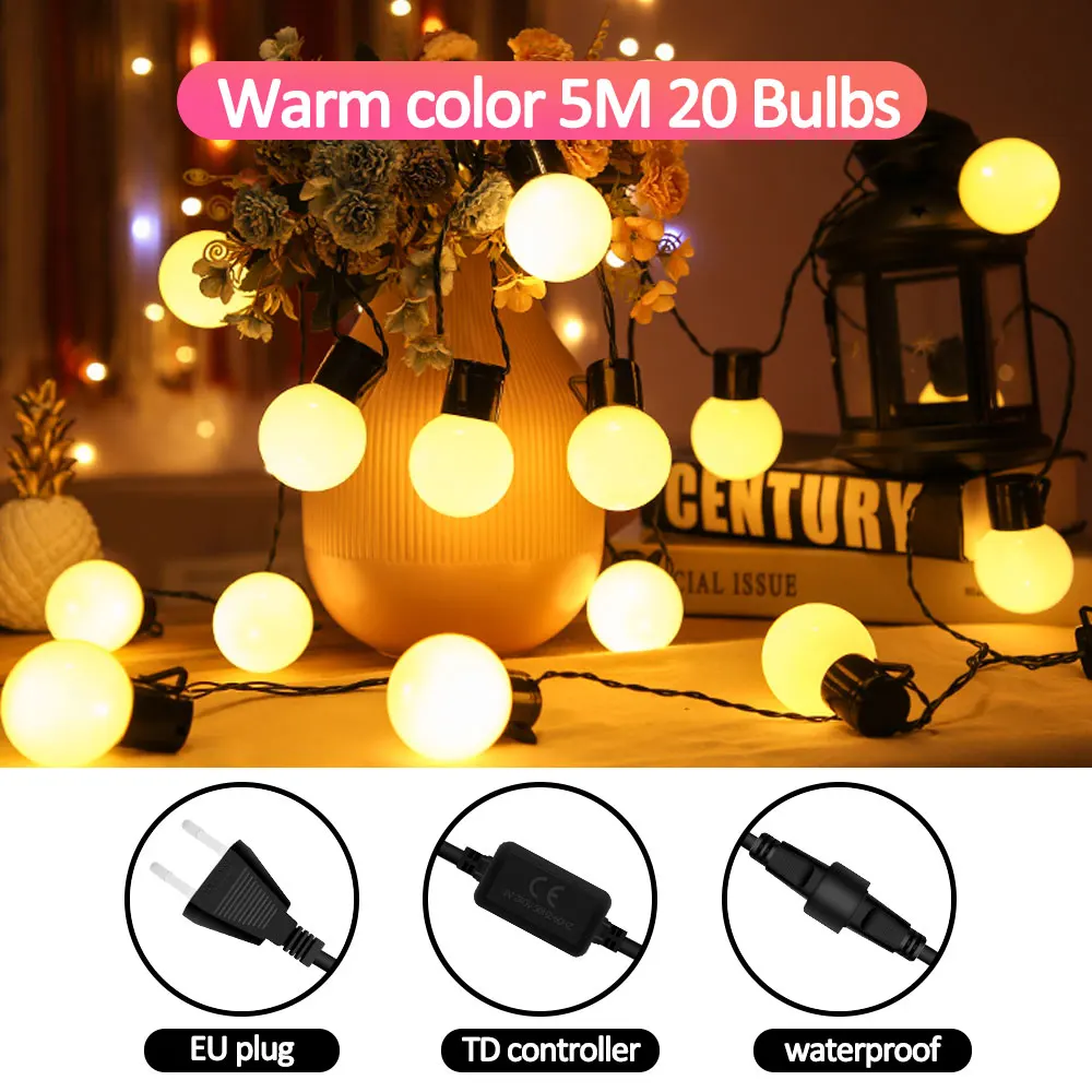 LED G50 Globe String Light ,5M 20 Blubs, Connectable, 220V, Fairy Light Festoon  - £95.52 GBP