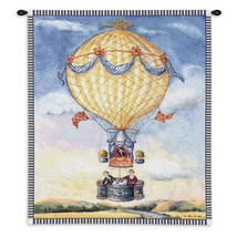 34x27 HOT AIR BALLOON Flower Field Floral French Tapestry Wall Hanging - £54.49 GBP