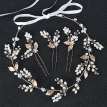 Hair Jewelry For Women Gold Leaf White Pearl Flower Hairband Bridal Wedding Hair - £12.65 GBP