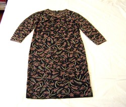 Vintage Black Silk  Hand Beaded Gold Silver Pink Floral  Dress Exquisite - £74.72 GBP