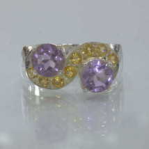 Purple Amethyst Yellow Citrine Silver Ladies Cocktail Ring size 9.25 Design 438 - £85.46 GBP