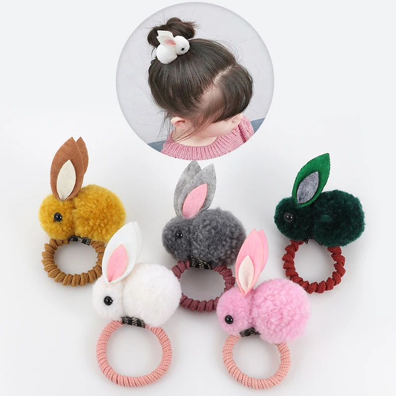 Cute animal hair ball rabbit hair ring female rubber band elastic hair b... - $12.84