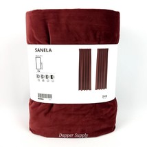 Ikea SANELA Velvet Curtain 1 pair (2 Panels)  55&quot; x 98&quot; Red-Brown Burgun... - £80.15 GBP