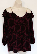Michael Kors Womens Damask Cold Shoulder Shirt S Small Gold Chain Dark Red Top - £20.25 GBP