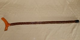 Vintage two tone wooden cane walking stick high veneer natural bark texture - $45.00