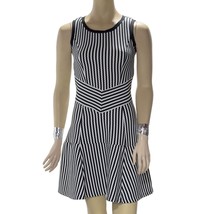 AQUA Women&#39;s Dress Black White Stripe Drop Waist Stretch Flounce Bottom ... - £19.10 GBP