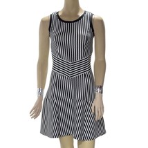 AQUA Women&#39;s Dress Black White Stripe Drop Waist Stretch Flounce Bottom ... - $24.29
