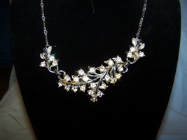 Vintage Silvertone Clear Rhinestone Choker Necklace in Floral Pattern-Lot 10A - £13.65 GBP