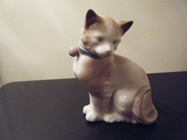 Lladro Cat Figurine Blue Collar Red Bell 5 &quot; Tall #13 - £33.97 GBP