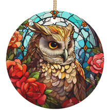 Cute Owl Bird Stained Glass Flower Wreath Colors Ornament Christmas Gift Decor - £11.83 GBP