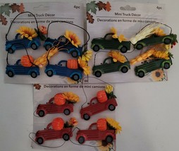 Ornaments Mini-Trucks w Pumpkins Grain Flowers Hanging Loops 4/Pk Select: Color - £2.39 GBP