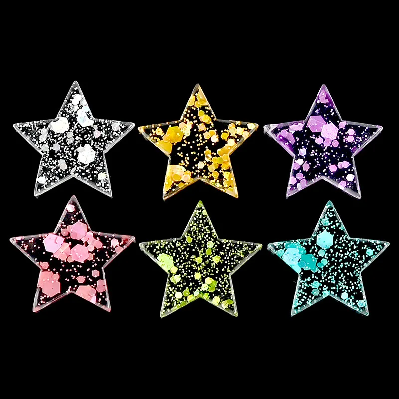 20pcs/Lot Mini Resin Five Star Flatback Cabochon Glitter Christmas Applique - £9.12 GBP