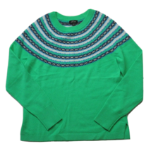 NWT J.Crew Fair Isle Cashmere Crewneck Sweater in Neon Emerald Pullover XS - £93.32 GBP