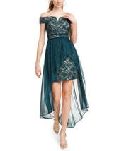 MORGAN and CO Womens Green Floral Full-Length Hi-Lo Formal Dress Juniors Size 3 - £31.96 GBP