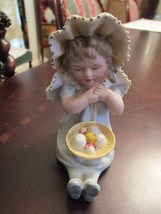 Sitting Piano Girl with Fruit Basket German Bisque Figurine Probably HEU... - $79.37