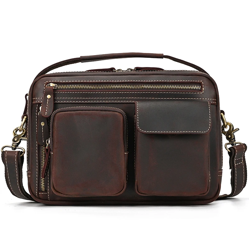 Big Shoulder Bag Genuine Leather Crossbody Bag For Male Retro Fashion Style Men&#39; - £79.11 GBP