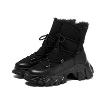 Woman Snow Boots Women Winter Shoes Genuine Leather Platform Chunky Heels Shoes  - £134.77 GBP