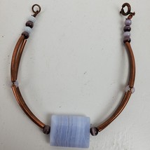 Vintage Copper &amp; Lavender Beaded Bracelet Handmade 7 Inch - $20.57