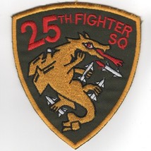 4&quot; Air Force 25TH Fighter Squadron Korea Shield Olive Embroidered Jacket Patch - £23.12 GBP