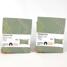 (Lot of 2) Ikea Moakajsa Cushion Cover Handmade Green / Pink 16&quot; x 26&quot; New  - $20.78