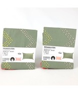 (Lot of 2) Ikea Moakajsa Cushion Cover Handmade Green / Pink 16&quot; x 26&quot; New  - £16.56 GBP