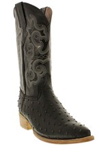 Mens Black Cowboy Boots Ostrich Quill Print Leather J Toe Botas Size 12.5, 13.5 - £86.51 GBP