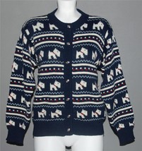 VTG Navy Fair Isle White Scotty Dogs Textured Stripes Sweater Cardigan W... - $23.99