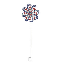 63 Inch Red White &amp; Blue Stars and Stripes Metal Pinwheel Wind Spinner - £46.52 GBP