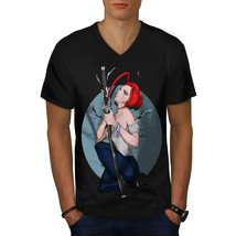 Anime Samurai Girl Shirt Japanese Sword Men V-Neck T-shirt - £10.35 GBP
