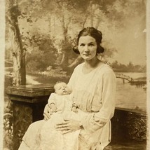 c1917 RPPC Young Woman &amp; Baby Renslers Studio Cincinnati Real Photo Postcard AZO - £29.63 GBP
