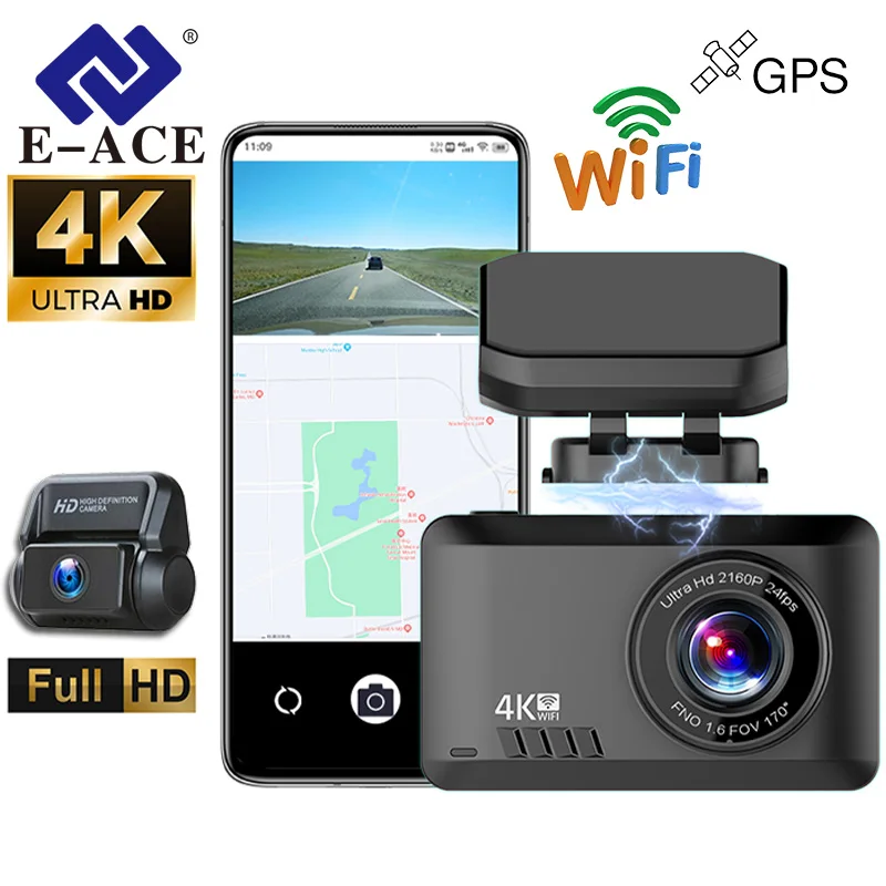 E-ACE 2160P Dash Cam For Cars GPS WiFi Front And Rear 4K Dash Cameras Vehicle - £79.91 GBP+
