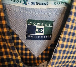 Western Shirt Cowboy Equipment Long Sleeve Shirt Checkered Blue Yellow  ... - £11.39 GBP