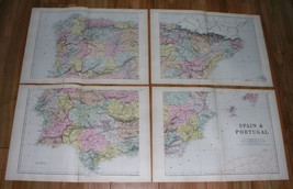 1891 FOUR-SHEET Antique Map Of Spain And Portugal / Balearic Islands Majorca - £26.56 GBP