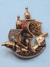 Spanish Galleon Sailing Boat Ship Damascene Brooch Pin Nautical Vintage Toledo - $15.79