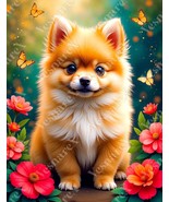 8.5 x11 in VINYL HDR POSTER PRINT POMERANIAN SPITZ PUPPY FLOWERS BUTTERF... - $485.57 MXN