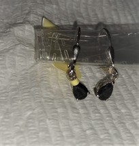 Black Spinel Pear Solitaire Dangle Earrings, Platinum /  925 Silver, 1.05(TCW) - $25.00