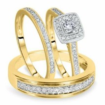 14K Yellow Gold Plated 1.5Ct VVS1 Moissanite Trio Bridal Wedding Ring Band Set - £143.95 GBP