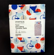 Ikea Sportslig Duvet Cover &amp; 1 Pillowcase Bicycle Pattern Twin White Blu... - £27.25 GBP