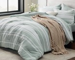 Bed In A Bag Full Size 7 Pieces, Sage Green White Striped Bedding Comfor... - £92.06 GBP
