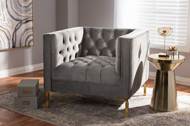 Apollonia Luxe and Glamour Gray Velvet Upholstered Gold Finished Lounge ... - $12,554.28 MXN