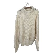 Oversized Unisex Cream Chunky Hand Knit Turtleneck Sweater Cable, Sz XL - $35.00