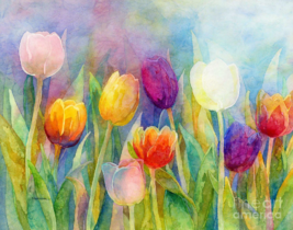 Fresh colorful tulips flower garden Watercolors ceramic tile mural backsplash - £46.65 GBP+