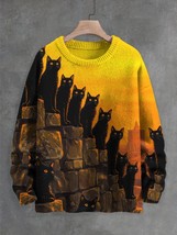 Men&#39;s A Group Of Black Cats In The Sunset Print Knit Sweatshirt - $30.99