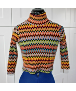 Vintage 90s Malley Sport Multi-Color Cropped Mock Neck 3/4 Sleeve Top - $22.87