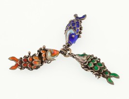 Vermeil Vintage 1920s Chinese Articulated Cloissone Filigree Koi Fish Charms (3) - $114.33